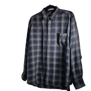 Tommy Bahama Mens Long Sleeve Black Brown Plaid Tencel Button Up Shirt Sz Large